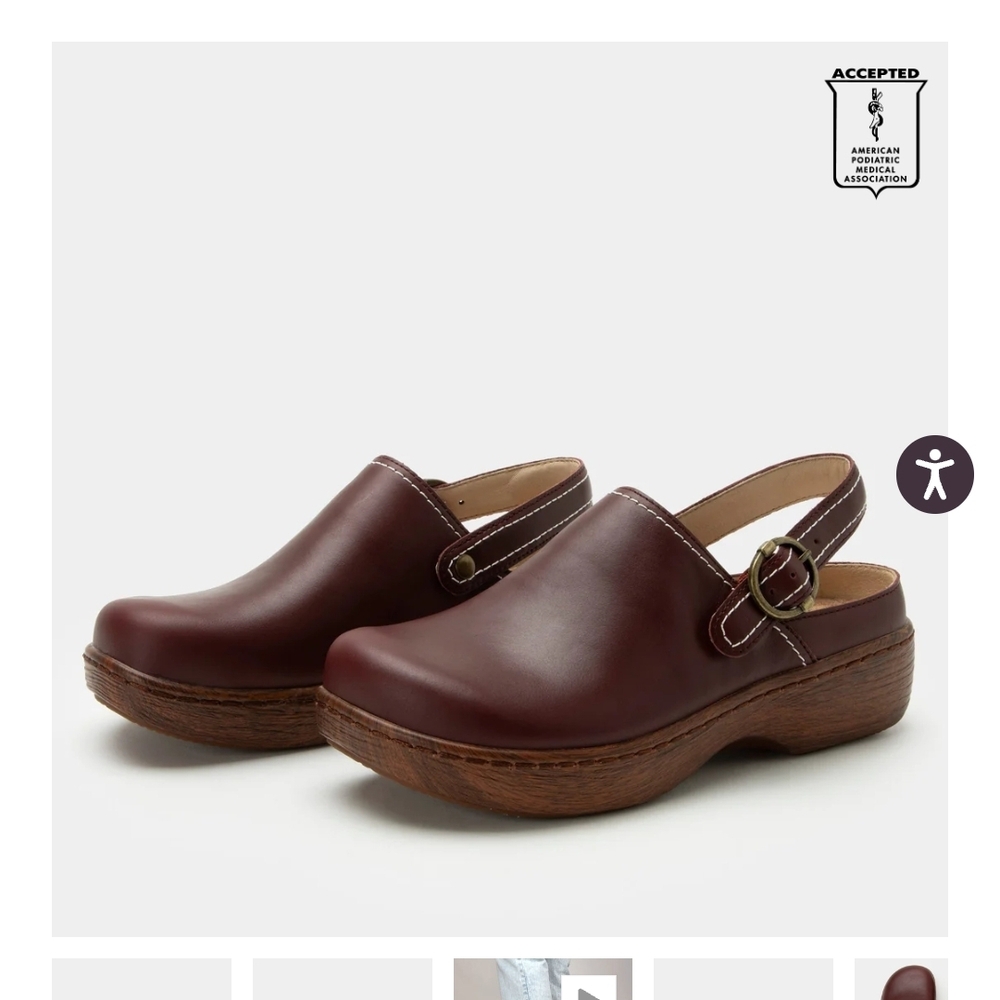 Alegria Burgundy Mules with Brown Sole